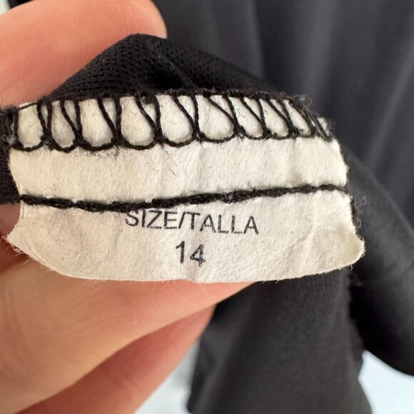 90s Vintage R&M Richards Black Chiffon Beaded Ruffle Slit Cocktail Midi Dress - Picture 13 of 13